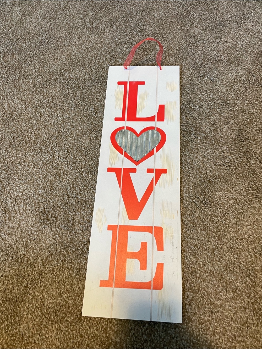 LOVE Vertical Wood Wall Sign in Red and Silver